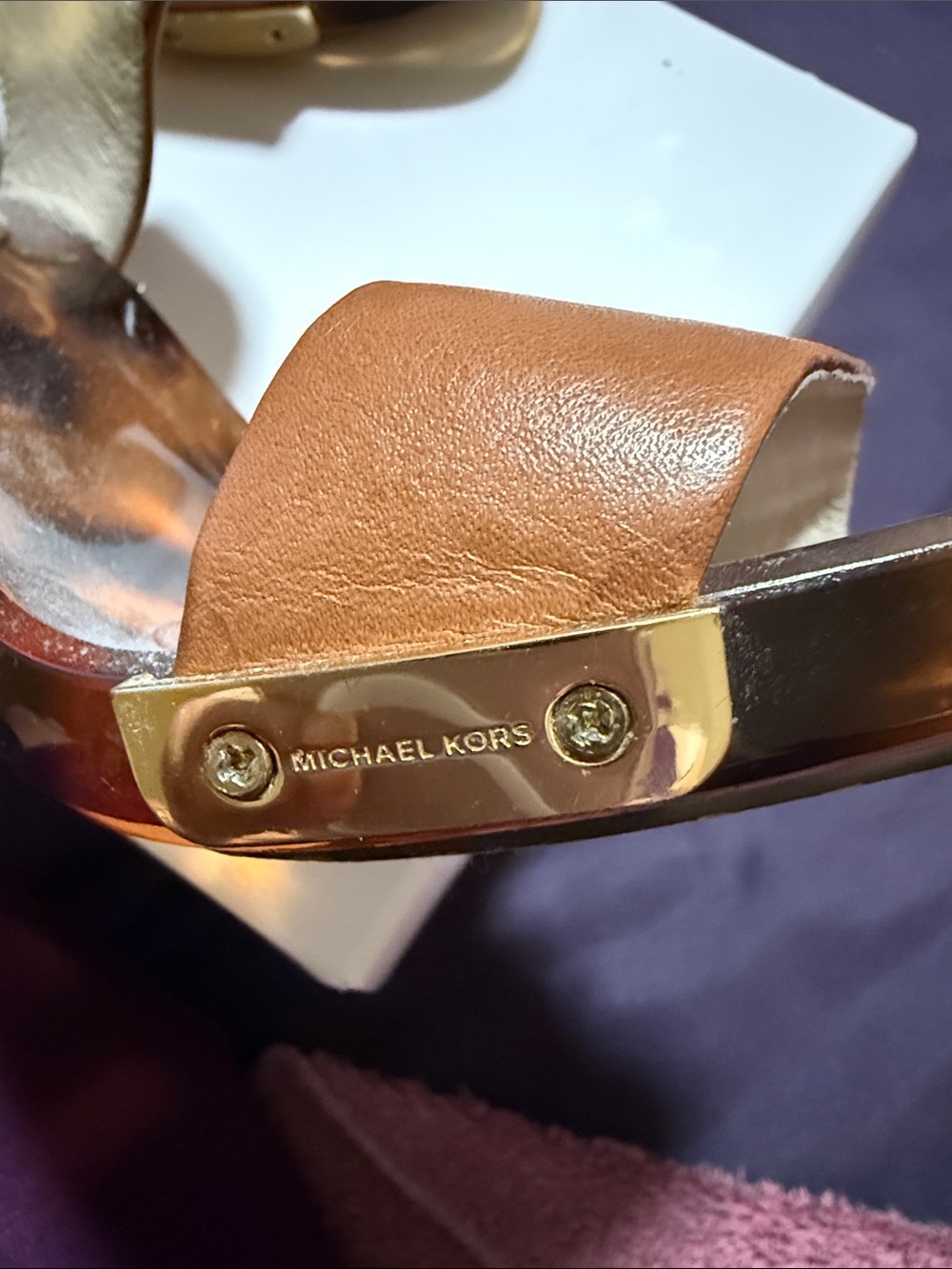 MICHAEL Michael Kors Brown Leather Tortoiseshell (Gold) Heel Sandals. Size 8.5 - Picture 8 of 10